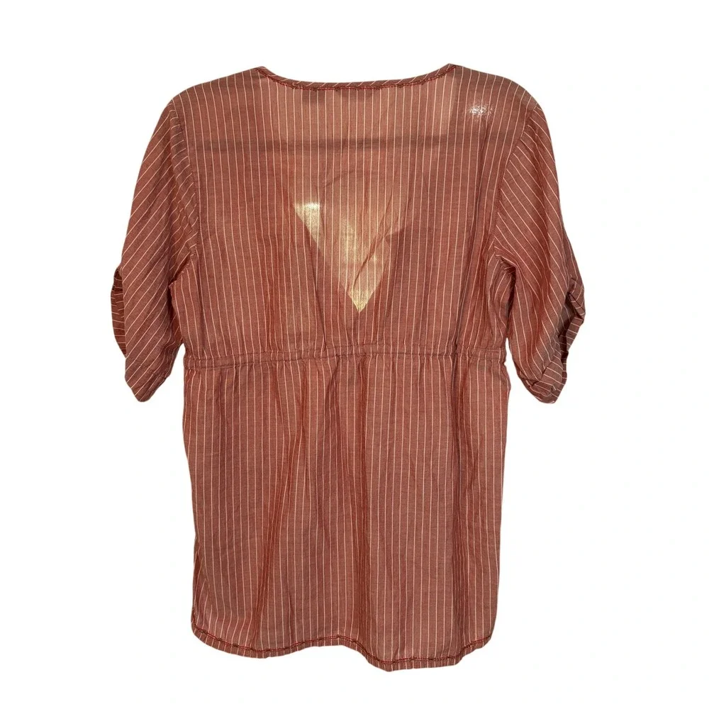 Eddie Bauer Women XS Red White Striped‎ Cotton Boho Embroidered Tunic Top
